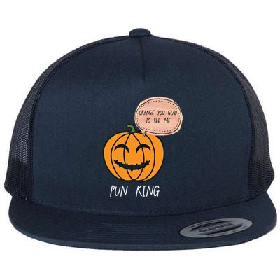 Carved Pumpkin Pun King Funny Halloween Pun Joke Dad Joke Gift Flat Bill Trucker Hat