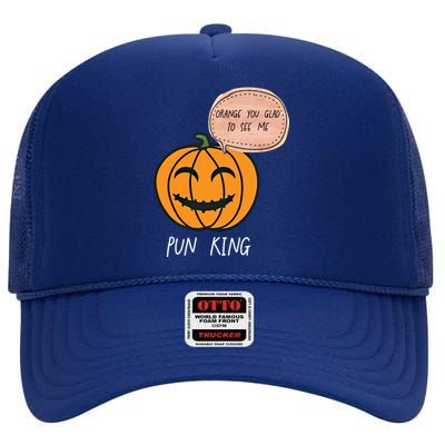 Carved Pumpkin Pun King Funny Halloween Pun Joke Dad Joke Gift High Crown Mesh Back Trucker Hat