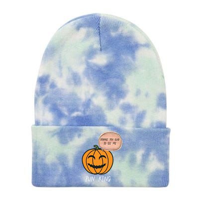 Carved Pumpkin Pun King Funny Halloween Pun Joke Dad Joke Gift Tie Dye 12in Knit Beanie