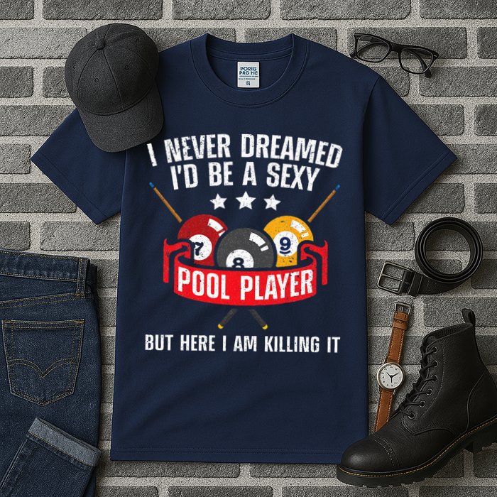 Cool Pool Player Design For Men Women Pool Billiards Player Tall T-Shirt