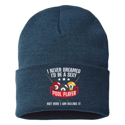 Cool Pool Player Design For Men Women Pool Billiards Player Sustainable Knit Beanie