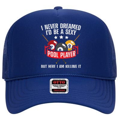 Cool Pool Player Design For Men Women Pool Billiards Player High Crown Mesh Back Trucker Hat