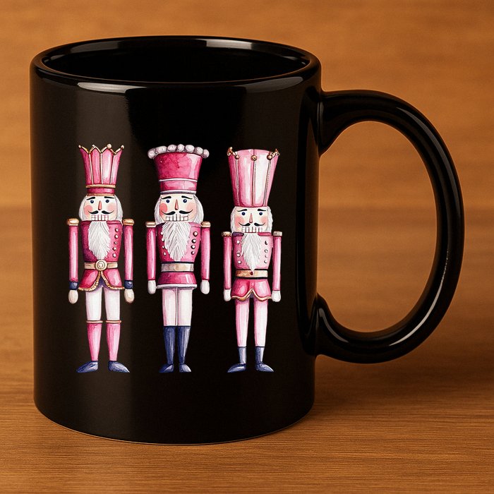 Cute Preppy Pin.K Nutcracker Squad Merry Christmas Pajamas 11oz C Handle Ceramic Mug