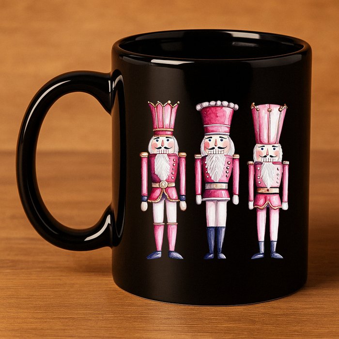 Cute Preppy Pin.K Nutcracker Squad Merry Christmas Pajamas 11oz C Handle Ceramic Mug