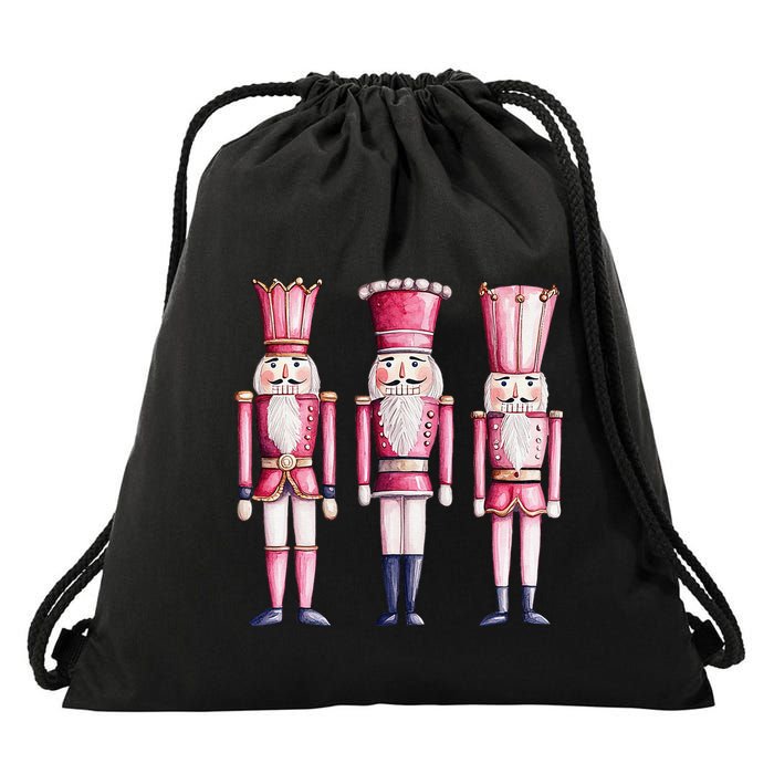 Cute Preppy Pin.K Nutcracker Squad Merry Christmas Pajamas Drawstring Bag