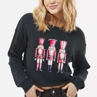 Cute Preppy Pin.K Nutcracker Squad Merry Christmas Pajamas Cropped Pullover Crew