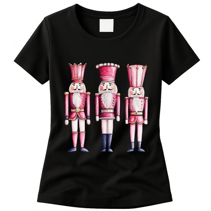 Cute Preppy Pin.K Nutcracker Squad Merry Christmas Pajamas Womens T-Shirt