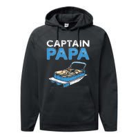 Captain Papa. Pontoon Boat Captain Performance Fleece Hoodie