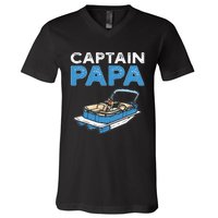 Captain Papa. Pontoon Boat Captain V-Neck T-Shirt