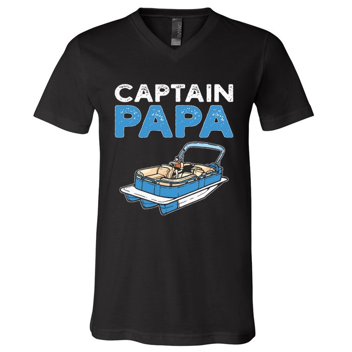 Captain Papa. Pontoon Boat Captain V-Neck T-Shirt