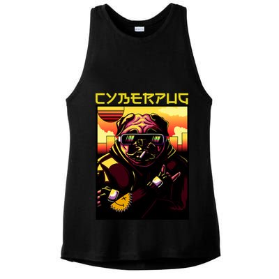 Cyberpug Parody Pug Dog Cyber Punk Ladies PosiCharge Tri-Blend Wicking Tank