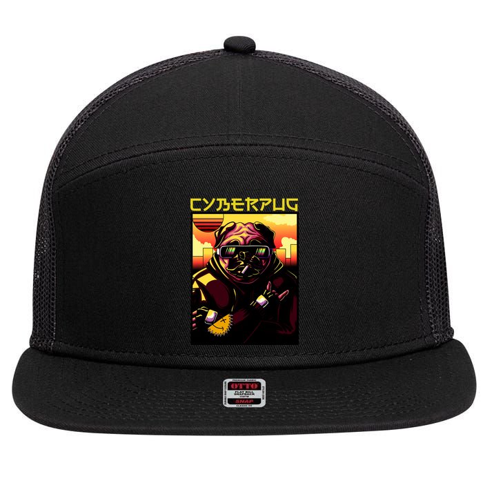 Cyberpug Parody Pug Dog Cyber Punk 7 Panel Mesh Trucker Snapback Hat
