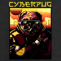 Cyberpug Parody Pug Dog Cyber Punk 7 Panel Mesh Trucker Snapback Hat