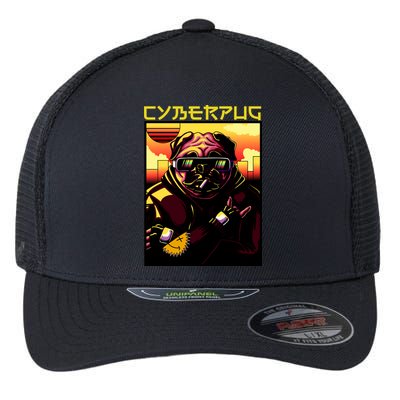 Cyberpug Parody Pug Dog Cyber Punk Flexfit Unipanel Trucker Cap