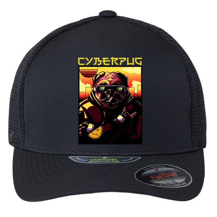 Cyberpug Parody Pug Dog Cyber Punk Flexfit Unipanel Trucker Cap