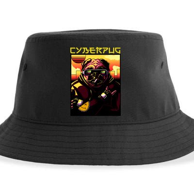 Cyberpug Parody Pug Dog Cyber Punk Sustainable Bucket Hat