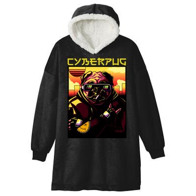 Cyberpug Parody Pug Dog Cyber Punk Hooded Wearable Blanket