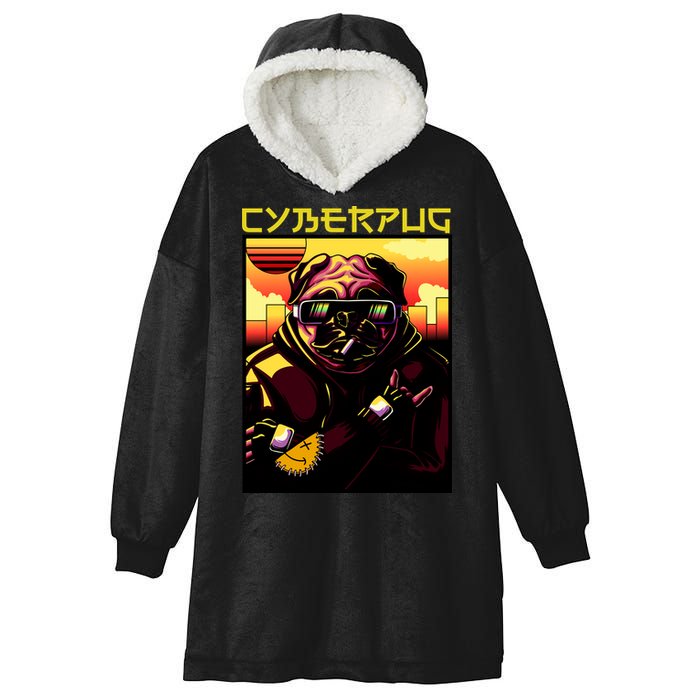 Cyberpug Parody Pug Dog Cyber Punk Hooded Wearable Blanket