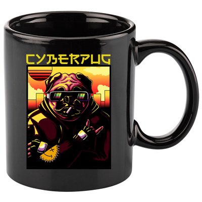 Cyberpug Parody Pug Dog Cyber Punk 11oz C Handle Ceramic Mug