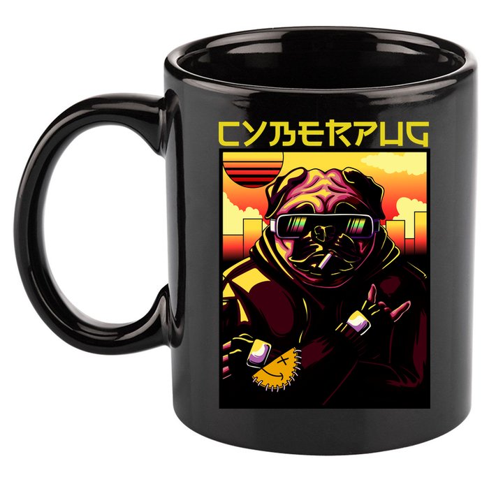 Cyberpug Parody Pug Dog Cyber Punk 11oz C Handle Ceramic Mug