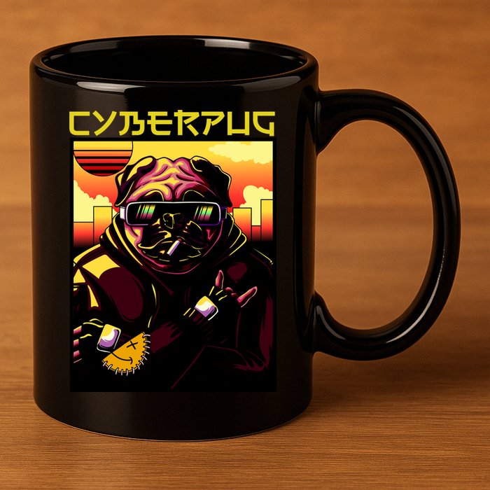 Cyberpug Parody Pug Dog Cyber Punk 11oz C Handle Ceramic Mug