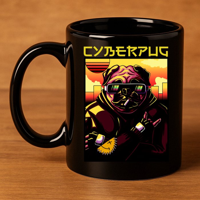 Cyberpug Parody Pug Dog Cyber Punk 11oz C Handle Ceramic Mug
