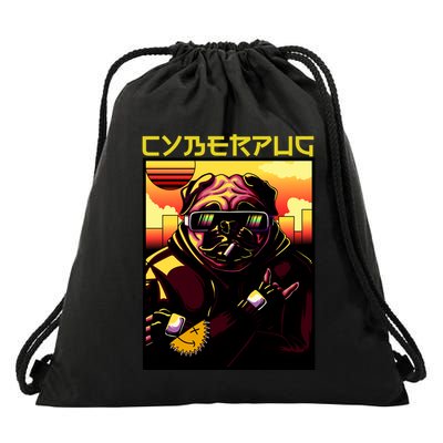 Cyberpug Parody Pug Dog Cyber Punk Drawstring Bag