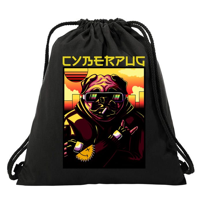 Cyberpug Parody Pug Dog Cyber Punk Drawstring Bag