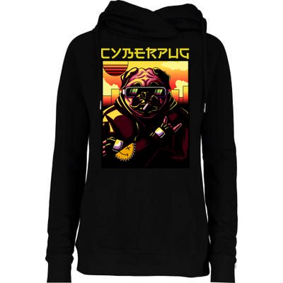 Cyberpug Parody Pug Dog Cyber Punk Womens Funnel Neck Pullover Hood
