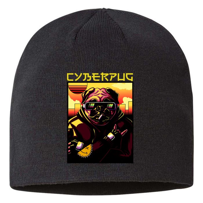 Cyberpug Parody Pug Dog Cyber Punk Sustainable Beanie
