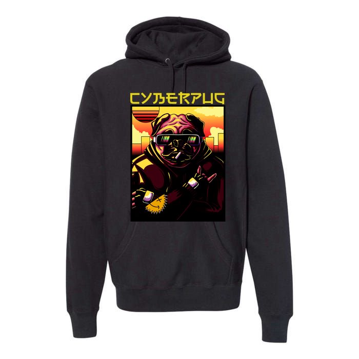 Cyberpug Parody Pug Dog Cyber Punk Premium Hoodie