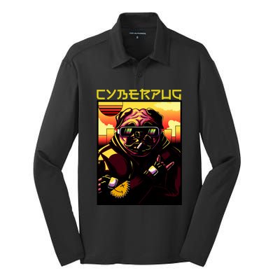 Cyberpug Parody Pug Dog Cyber Punk Silk Touch Performance Long Sleeve Polo