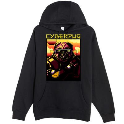 Cyberpug Parody Pug Dog Cyber Punk Premium Pullover Hoodie