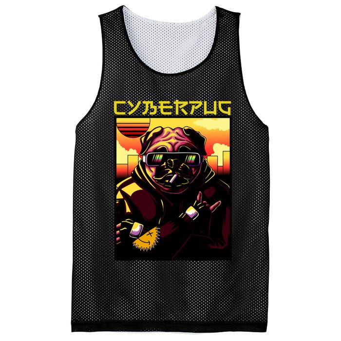 Cyberpug Parody Pug Dog Cyber Punk Mesh Reversible Basketball Jersey Tank
