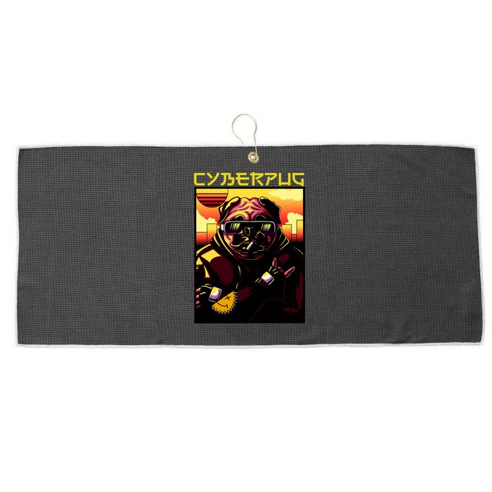 Cyberpug Parody Pug Dog Cyber Punk Large Microfiber Waffle Golf Towel