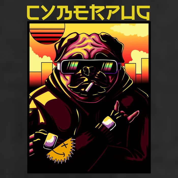 Cyberpug Parody Pug Dog Cyber Punk Large Microfiber Waffle Golf Towel