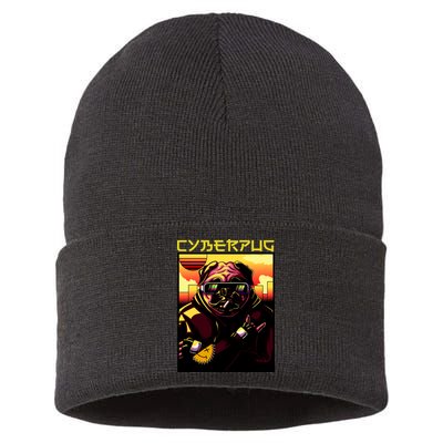 Cyberpug Parody Pug Dog Cyber Punk Sustainable Knit Beanie