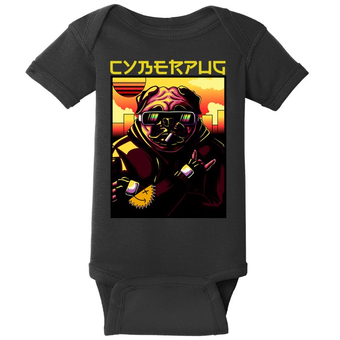 Cyberpug Parody Pug Dog Cyber Punk Baby Bodysuit