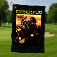 Cyberpug Parody Pug Dog Cyber Punk Golf Towel