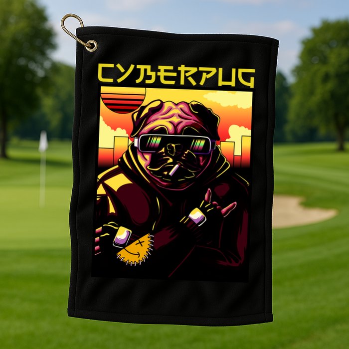 Cyberpug Parody Pug Dog Cyber Punk Golf Towel