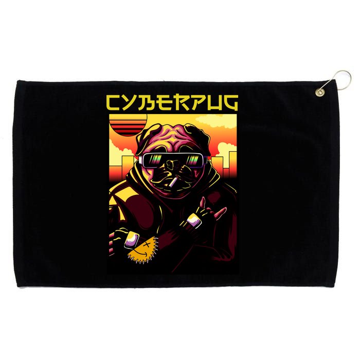 Cyberpug Parody Pug Dog Cyber Punk Grommeted Golf Towel