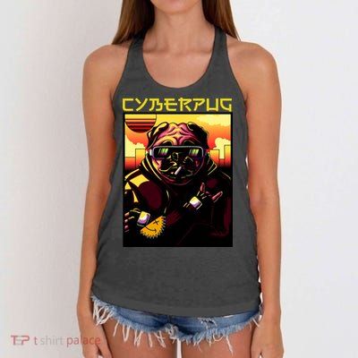 Cyberpug Parody Pug Dog Cyber Punk Women's Knotted Racerback Tank