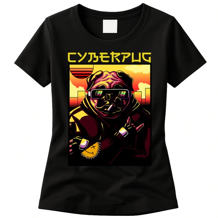 Cyberpug Parody Pug Dog Cyber Punk Womens T-Shirt
