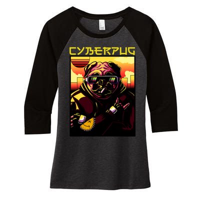 Cyberpug Parody Pug Dog Cyber Punk Women's Tri-Blend 3/4-Sleeve Raglan Shirt