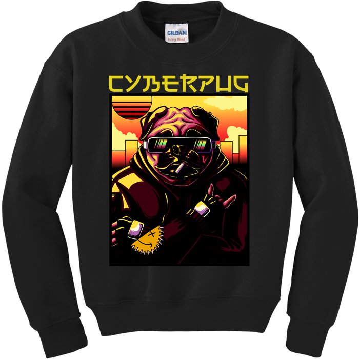 Cyberpug Parody Pug Dog Cyber Punk Kids Sweatshirt