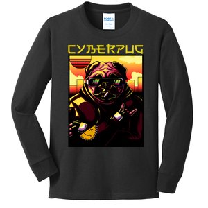 Cyberpug Parody Pug Dog Cyber Punk Kids Long Sleeve Shirt