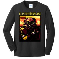 Cyberpug Parody Pug Dog Cyber Punk Kids Long Sleeve Shirt