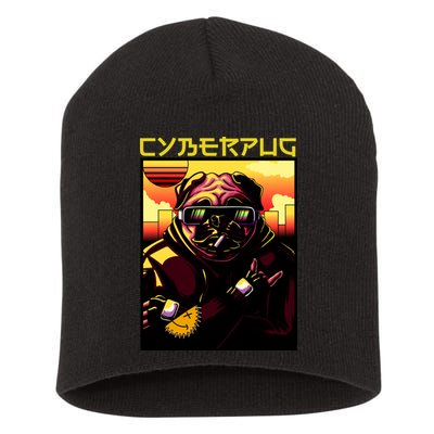 Cyberpug Parody Pug Dog Cyber Punk Short Acrylic Beanie