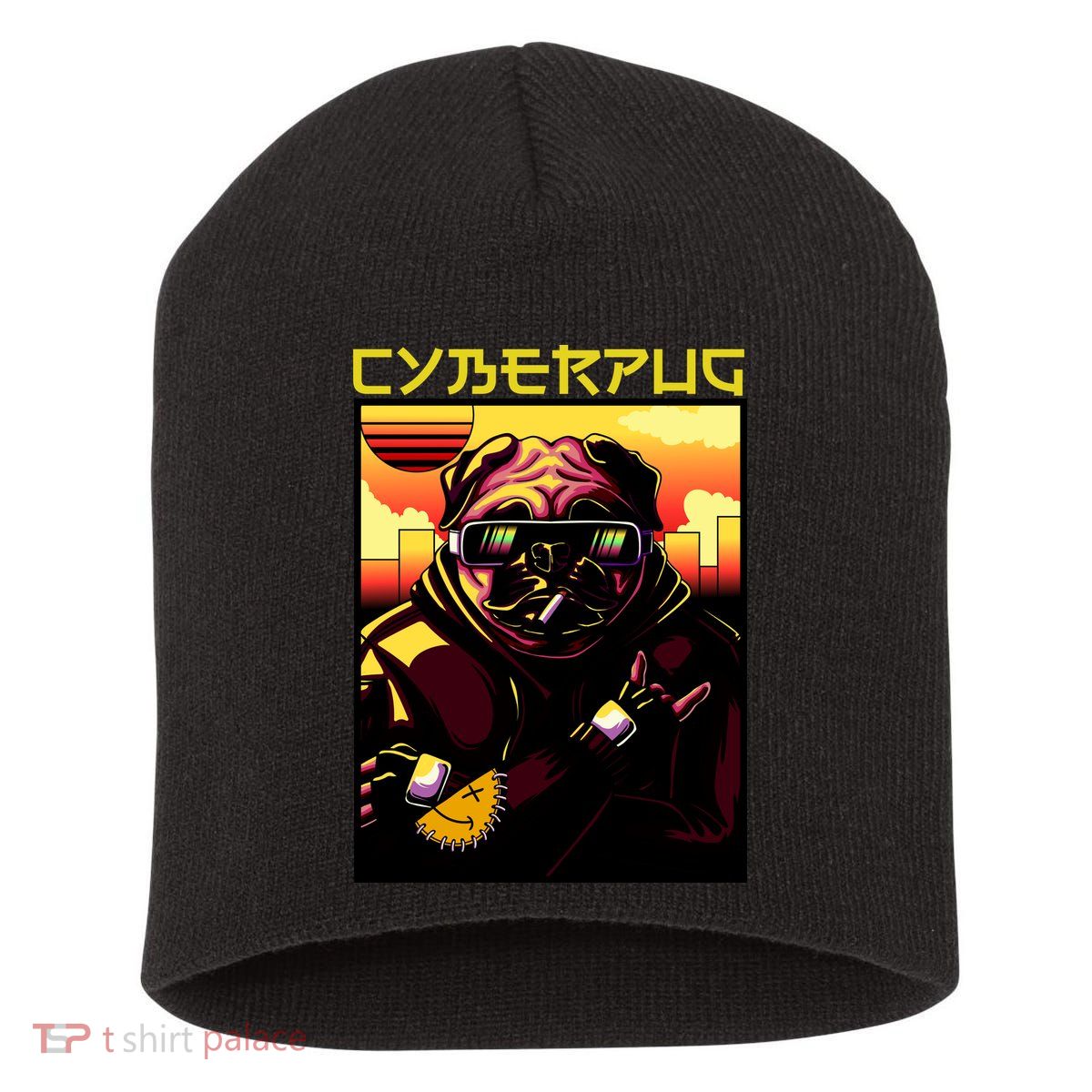 Cyberpug Parody Pug Dog Cyber Punk Short Acrylic Beanie