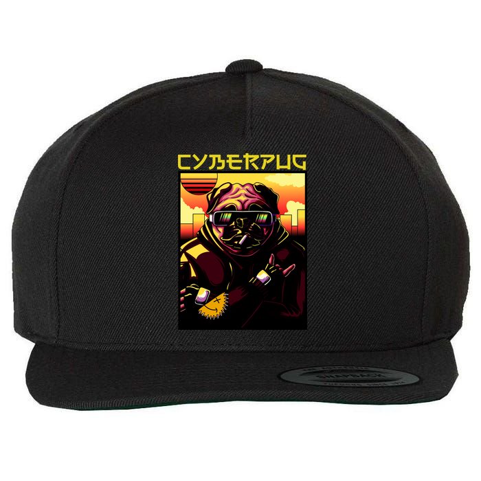 Cyberpug Parody Pug Dog Cyber Punk Wool Snapback Cap